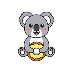 Simple illustration of cute koala with a bagel with cream cheese