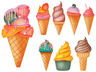ice cream illustration watercolor style vector design