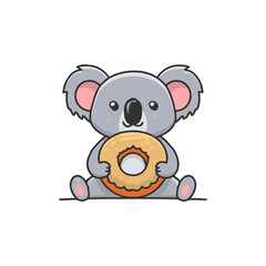 Simple illustration of cute koala with a bagel with cream cheese