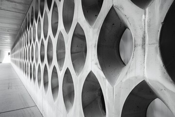 A photograph showcasing modern architectural design featuring a honeycomb-like structure, adding a unique geometric pattern that creates depth and visual intrigue.