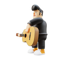 Cartoon Character Design. Cheerful Character with Guitar Ready to Play Music. 3D Musical Boy