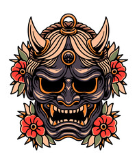 Fototapeta premium oni mask tattoo illustration design