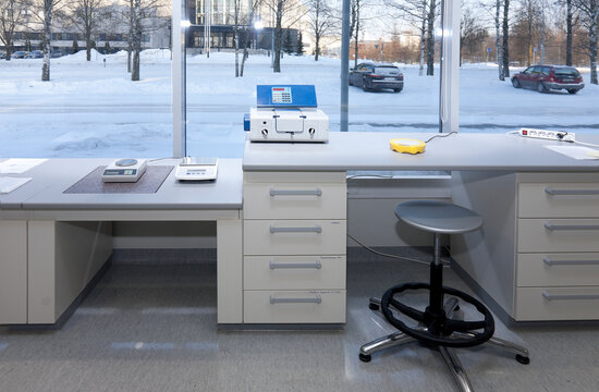 View of a winter scene from a chemistry laboratory at a university in Estonia. 