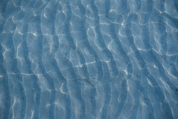 A close up of the rippling blue water surface with waves