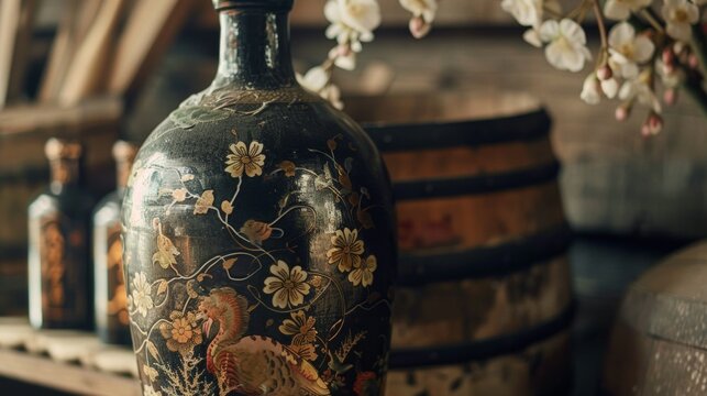 Vintage Ceramic Vase with Floral Design