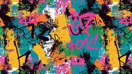 Fototapeta premium A vivid graffiti seamless pattern with a grunge effect is showcased