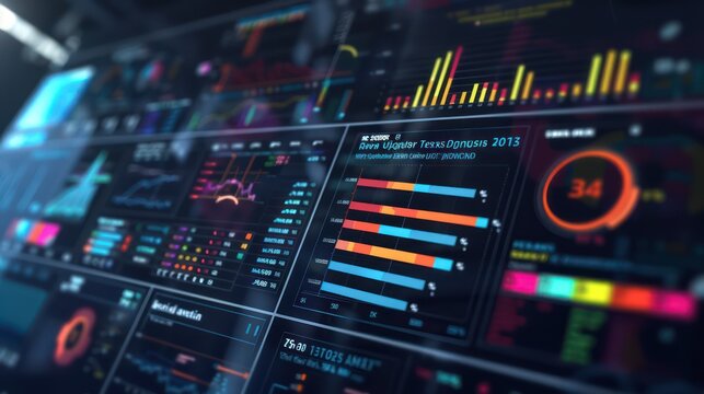 high-tech interface displaying a dynamic risk assessment model with colored risk levels and indicators, all in digital format