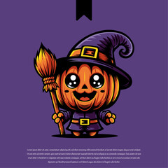 Pumpkin Witch Cartoon Mascot Logo