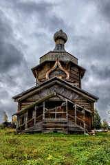 An ancient dilapidated wooden Orthodox church in the village of Zaschuchye, Arkhangelsk region