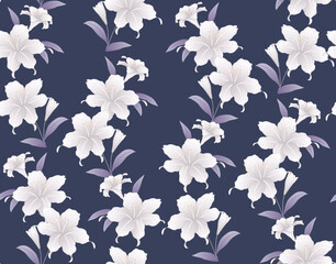 Japanese Romantic Flower Leaf Vector Seamless Pattern