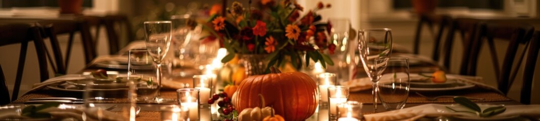 Elegant Thanksgiving Table Setting with Candles and Flowers