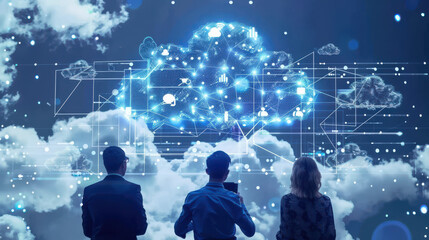 Business team using cloud-based collaboration software for global data exchange, teamwork dynamics