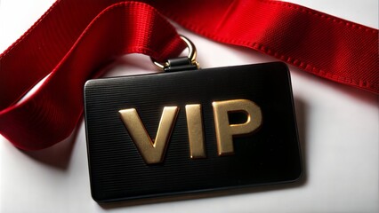VIP Identification Badge with Red Lanyard on White Background Highlighting Exclusive Access