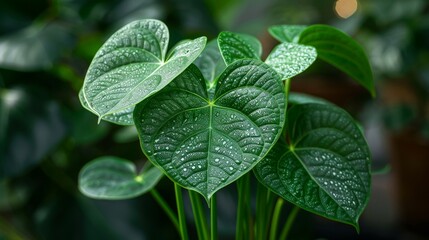 Detailed view of a rare Anthurium with its bullate leaf texture