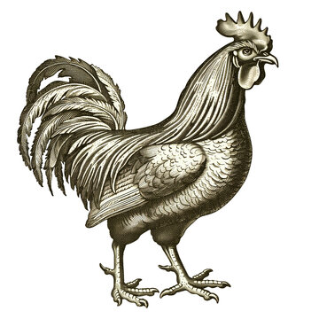 recommend clip art: Vintage engraved rooster isolated on white background