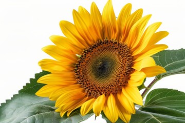 Obraz premium Close-up of a sunflower in full bloom against a white background.