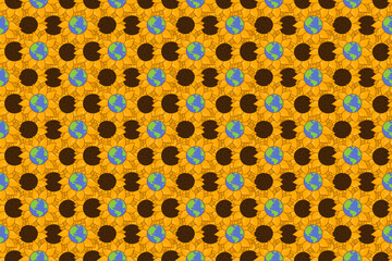 earth in the middle of a sunflower, phrase and pattern
