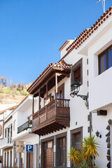 street view in old town of Tejeda village in the scenic mountains of Gran Canaria, Canary Islands, Spain. Tourism sightseeing destination. 