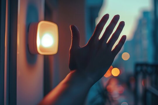 closeup of a hand waving in front of a motion sensor light