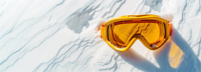 Yellow snow goggles bright winter sports gear ski equipment outdoor sunny snowy adventure reflection alpine sport design shadow vibrant ski resort cold weather protection