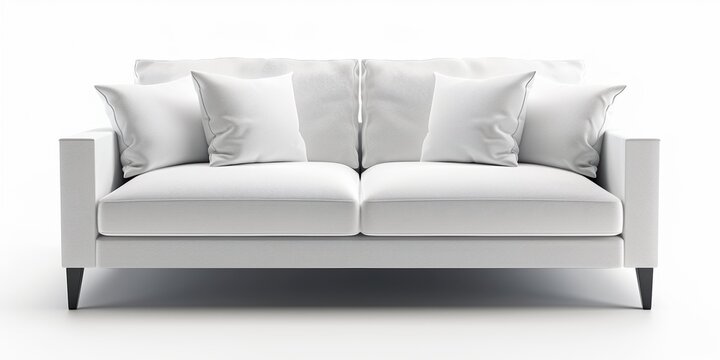 modern minimalist comfortable white sofa isolated on white background. design ideas. facing the camera.