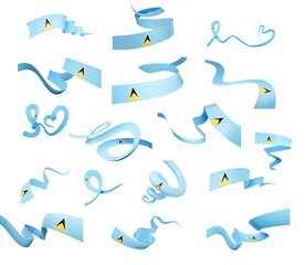 Set Of Different Style Of Saint Lucia Wavy Abstract Ribbon Flags On White Background 3d Illustration