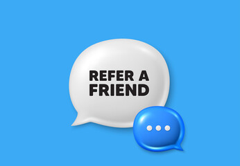 Refer a friend tag. Text box speech bubble 3d icons. Referral program sign. Advertising reference symbol. Refer friend chat offer. Speech bubble banner. Text box balloon. Vector