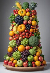  Sculpture made entirely of colorful fruits and vegetables. 