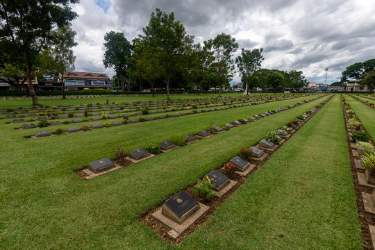 War Graves, a Commonwealth War Graves Commission cemetery at Kanchanaburi, the graves of the allied soldiers who built the railway in World War Two.