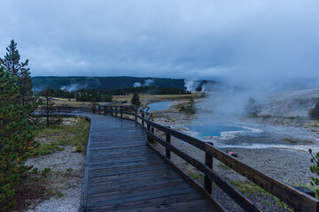 Steamy Boardwalk Pathway in Yellowstone National Park