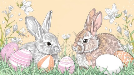 Fototapeta premium Artistic Easter Baby Animals Coloring Book Illustration