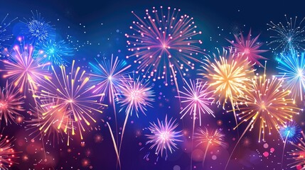 Fototapeta premium Vibrant fireworks illuminating the night sky in a stunning display of color and light