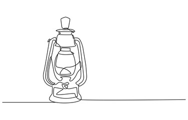 Kerosene lantern one line continuous. Line art paraffin lamp. Hand drawn vector art, Continuous one line drawing backpack.
Outline drawing of a kerosene lamp with handle and wick, lantern.