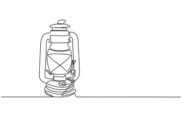 Kerosene lantern one line continuous. Line art paraffin lamp. Hand drawn vector art, Continuous one line drawing backpack.
Outline drawing of a kerosene lamp with handle and wick, lantern.