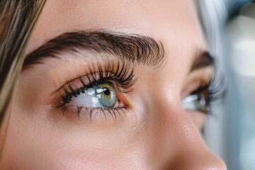 Fototapeta premium Close up of eye with eyelash extensions ,beauty salon treatment