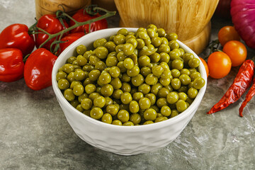 Sweet canned young green peas