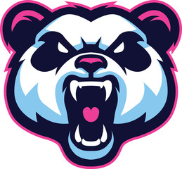 Stylized Panda Bear Head Logo with Aggressive Expression