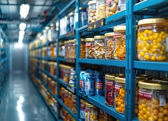 Naklejka premium Shelves Filled With Preserves and Snacks