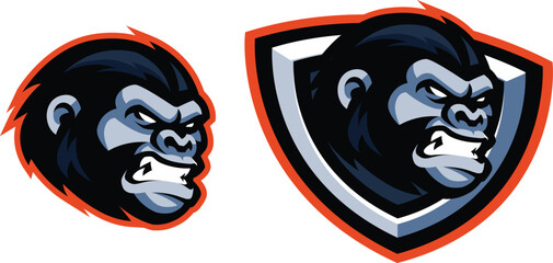 Stylized Orange and Black Gorilla Logo with Emblem Design