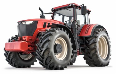 Obraz premium Powerful Red Tractor on White Background