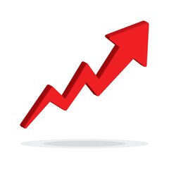 Growing business arrow up on white background. Profit 3D red arrow, Vector.Business concept, growing chart. Concept of sales symbol icon with arrow moving up. Economic Arrow With Growing Trend.	