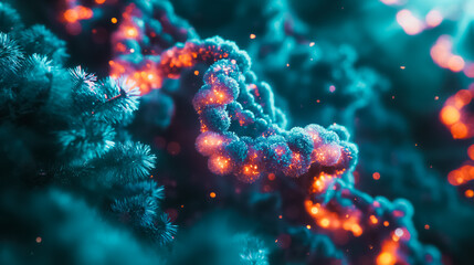 Fototapeta premium Genetic research concept featuring DNA molecule structure, showcasing advances in biotech science and human genome cell studies.