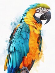 Colorful parrot sitting on a tree branch, looking down