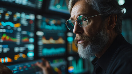 Successful stock exchange professionals analyzing financial data with sophisticated software