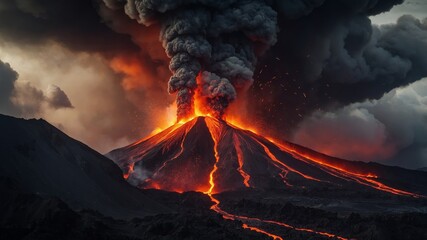 Fototapeta premium Volcanic Eruption Spewing Lava and Ash into the Sky