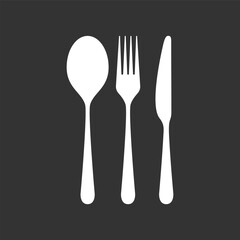Spoon, fork and knife graphic icon. Cutlery sign  isolated  on black background. Vector illustration
