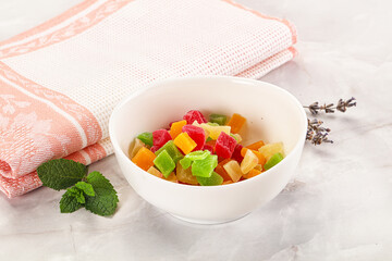 Sweet candied papaya colorful pieses