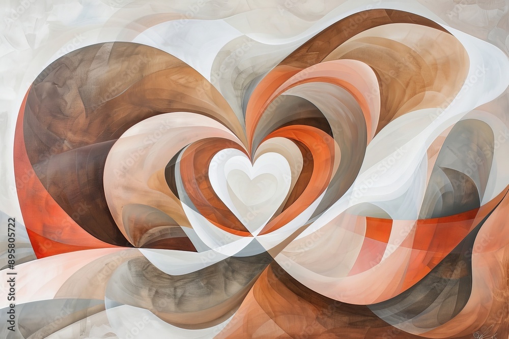 Aufkleber An abstract art image showing heart shapes in a blend of warm, neutral hues and smooth flowing patterns, creating a sense of harmony and warmth.