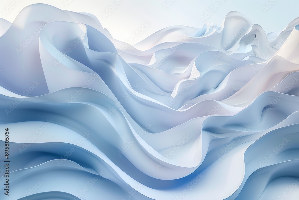 Aufkleber An abstract image of fluid shapes and soft waves in light blue tones, evoking a sense of tranquility and serenity, perfectly suited for minimalist modern spaces.