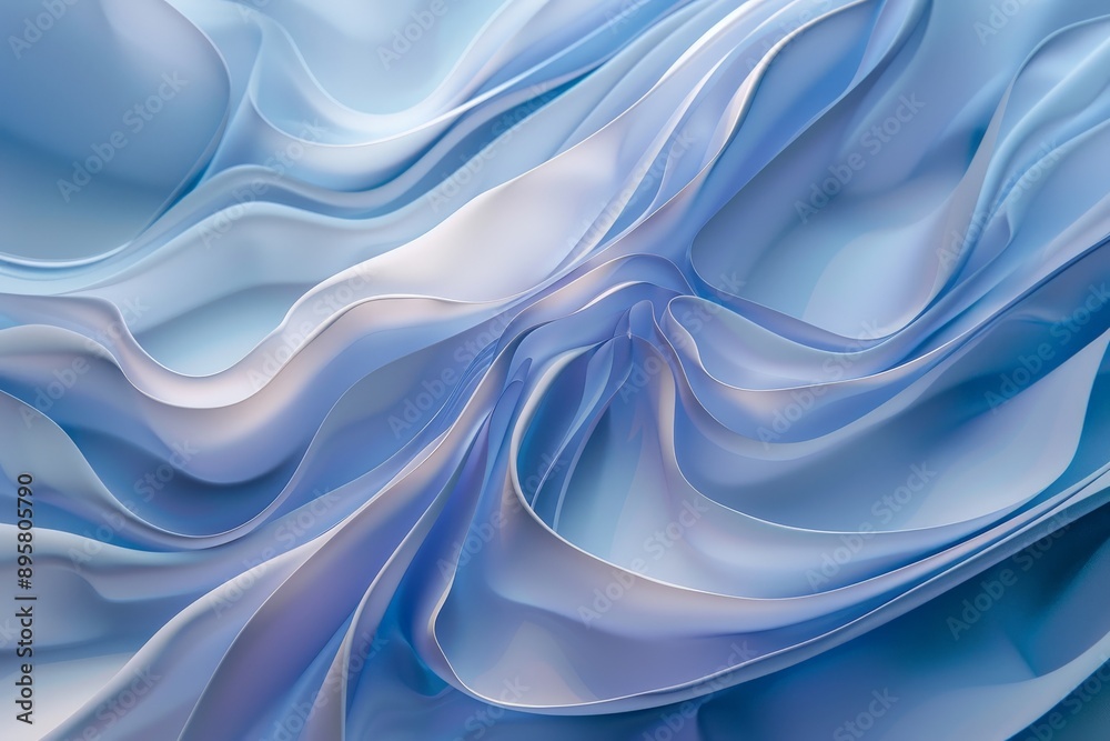 Poster An abstract image showing soft, flowing shapes in blue tones resembling fabric folds, creating a sense of elegance and fluidity, ideal for modern decor.